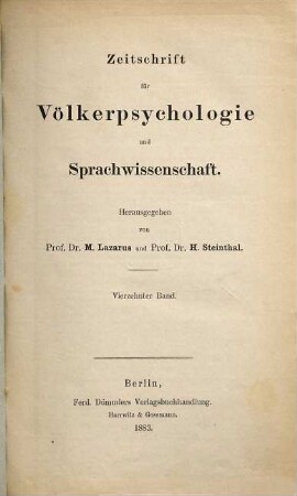 Zeitschrift für Völkerpsychologie und Sprachwissenschaft. 14. 1883