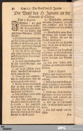 Der Brief des H. Ignatii an die Gemeinde zu Smyrna.