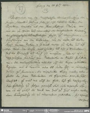 Eigenh. Brief von Gottlieb Ernst August Mehmel an August Wilhelm von Schlegel, Erlangen, 26.07.1800