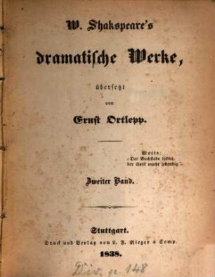 W. Shakspeare's dramatische Werke, 2