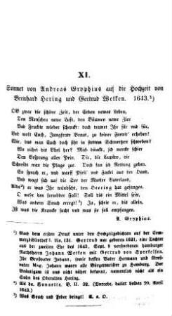 Sonnet von Andreas Gryphius auf die Hochzeit von Bernhard Hering und Gertrud Wetken. 1643
