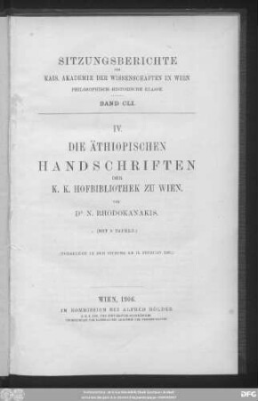 Die äthiopischen Handschriften der K. K. Hofbibliothek zu Wien