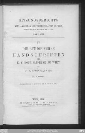 Die äthiopischen Handschriften der K. K. Hofbibliothek zu Wien