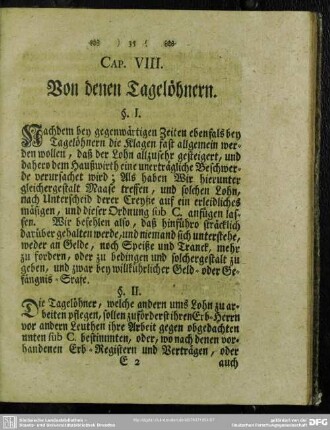 Cap. VIII. Von denen Tagelöhnern