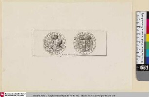 [Medaillenporträt mit Krone, Mann, Frau und Medaille mit Wappen]