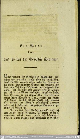 Ein Wort über das Treiben der Gewächse überhaupt