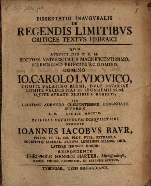 Diss. inaug. de regendis limitibus critices textus Hebraici
