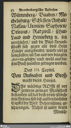 Das III. Capitel. Von Aufnahm und Großmacht dieses Hauses