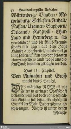 Das III. Capitel. Von Aufnahm und Großmacht dieses Hauses