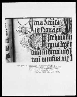 Psalterium aus Sankt Ulrich in Augsburg — Initiale U, Folio 115 recto
