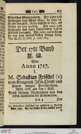 Der 17te Band U. N. von Anno 1717
