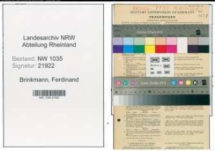 Entnazifizierung Ferdinand Brinkmann , geb. 12.07.1894 (Bergmann)