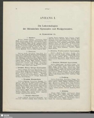 Anhang I. Die Lehrerkollegien der Sächsischen Gymnasien und Realgymnasien