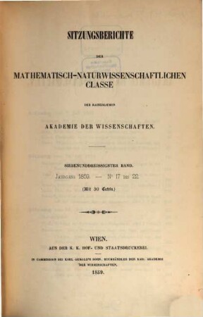 Sitzungsberichte der Mathematisch-Naturwissenschaftlichen Classe der Kaiserlichen Akademie der Wissenschaften. 37. 1859