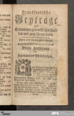 Zwey Sechzigstes Stück. Dritte Fortsetzung des sogenannten Philosophen.
