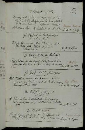 Ein Geschenck der Antiquarischen Societät in London. - Ein Geschenck des Herrn Verfassers [Charles de Villers]. - Ein Geschenck des Herrn Herausgebers [Samuel Thomas v. Sömmerring]. - Vom Verfasser [Adriaan Kluit] als Geschenck erhalten. - Vom Verfasser [Konrad Levezow] verehrt.