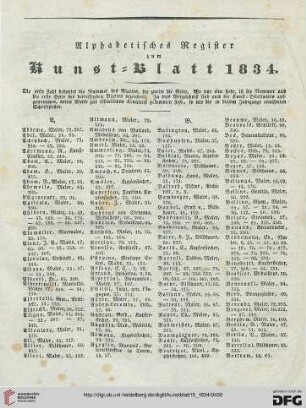 Alphabetisches Register zum Kunstblatt 1834