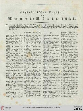 Alphabetisches Register zum Kunstblatt 1834