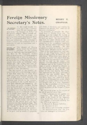 Foreign missionary secretary's notes