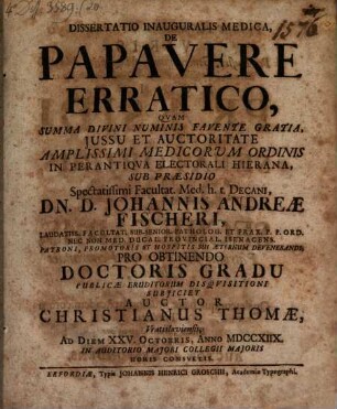 Diss. inaug. med. de papavere erratico