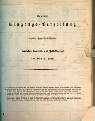 Gesammte Eingangsverzollung in den einzelnen Hauptamtsbezirken des Deutschen Handels- und Zollvereins. 1855, 1855