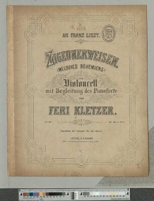 Zigeunerweisen (Melodies bohémiens) für Violoncell mit Begl. des Pfte. : op. 24