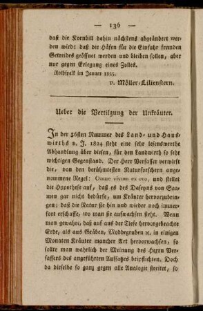 Ueber die Vertilgung der Unkräuter
