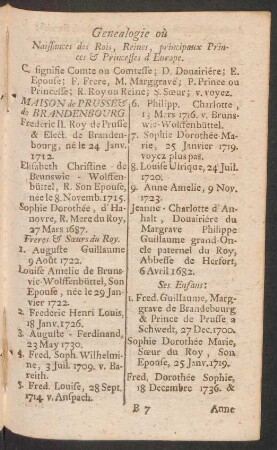 Genealogie où naissances des rois, reines, principaux princes & princesses d'Europe
