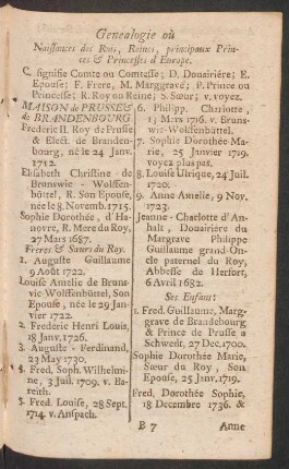 Genealogie où naissances des rois, reines, principaux princes & princesses d'Europe
