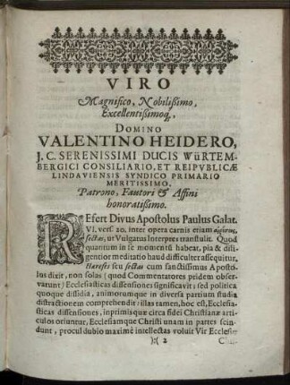 Viro Magnifico, Nobilißimo, Excellentißimoq, Domino Valentino Heidero [...]