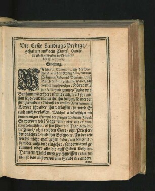 Die Erste LandtagsPredigt/ gehalten auff dem Churf. Hause zu Mareinwerder in Preussen/ den 19. Februarii.