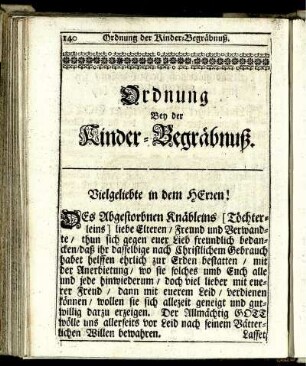 Ordnung bey der Kinder-Begräbnuß.