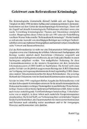 5, Geleitwort zum Referatedienst Kriminologie