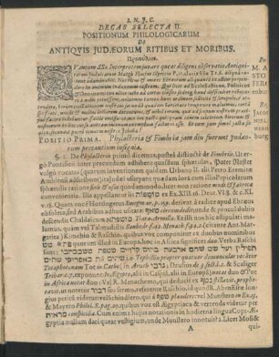 Decas Selecta II. Positionum Philologicarum De Antiquis Judaeorum Ritibus Et Moribus.