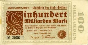 Cottbus, Stadt: 100 Milliarden Mark 1923