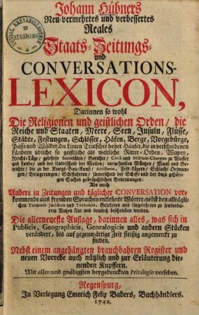 Reales Staats- Zeitungs- und Conversations-Lexicon. 1