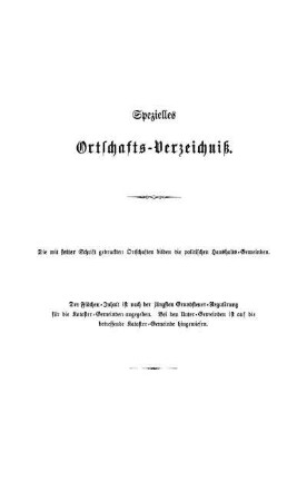 Spezielles Ortschafts-Verzeichniß.