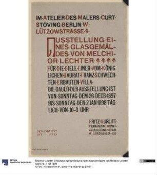 Einladung zur Ausstellung eines Glasgemäldes von Melchior Lechter