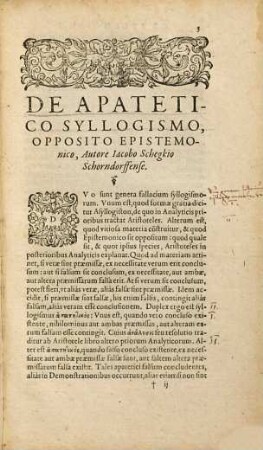 De modis et formis apateticorum syllogismorum concludentium falsum oppositum epistemonico vero