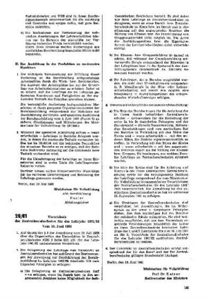Verzeichnis der Zentralberufsschulen für das Lehrjahr 1961/62 : 29/61 Vom 10. Juni 1961 ; [Verfügungen]