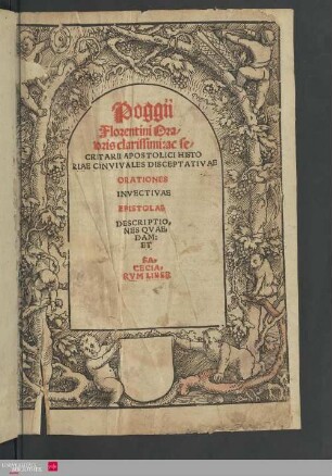 Poggii Florentini Oratoris clarissimi: ac secretarii Apostolici Historiae Convivales Disceptativae Orationes Invectivae Epistolae Descriptiones Qvaedam: Et Faceciarvm Liber