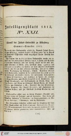 Intelligenzblatt Nro. XXII