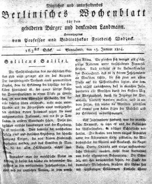 263stes Stueck, Sonnabend, den 15 Januar 1814