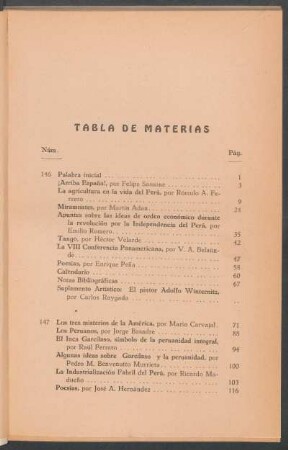 Tabla de materias [del Año XIV, Vol. XXI, Nos. 146-154]