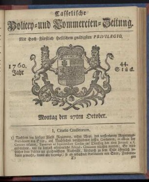 44. Stueck, Montag den 27ten October 1760