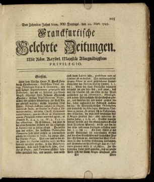 Num. XXI. Freytags, den 12. Mart. 1745 - Num. XXX. Dienstags, den 13. April. 1745