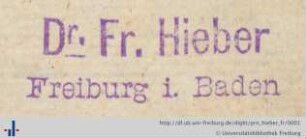 [Provenienz]: Hieber, Fr.