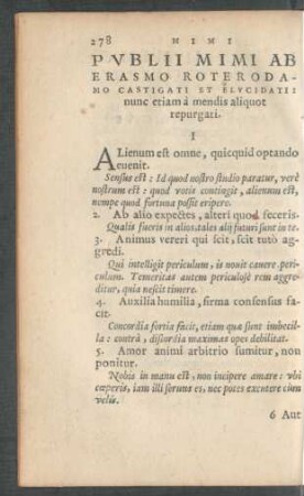 Publii Mimi Ab Erasmo Roterodamo Castigati Et Elucidati: nunc etiam a mendis aliquot repurgati.