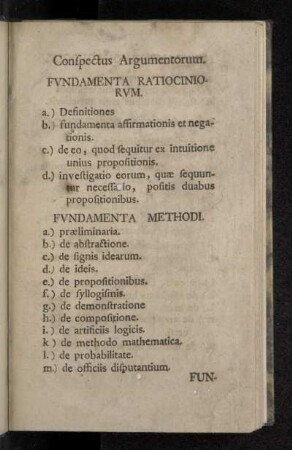 Conspectus Argumentorum.