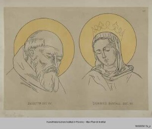Kopf des Eremiten Antonius (Vorlage unbekannt) und einer Madonna (nach einem Bild von Domenico di Bartolo in der Pinacoteca in Siena)